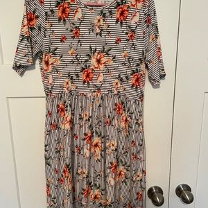 Black and white dress with orange flowers